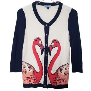 Cynthia Rowley Flamingo Cardigan Gold Buttons 3/4 Sleeve Sweater Womens Sz S